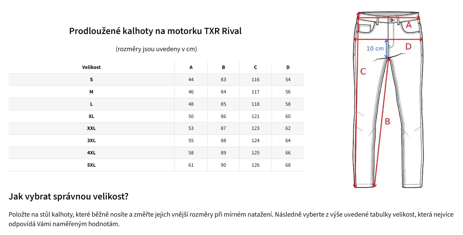 TXR Prodloužené kalhoty na motorku Rival černé XXL